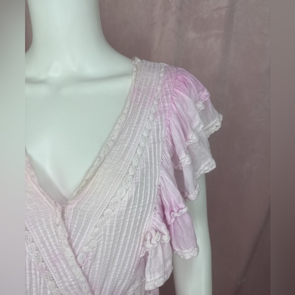 LoveShackFancy Gwen Ruffle Cotton Eyelet Minidress Tie Dye Pink Size Medium - Picture 2 of 7